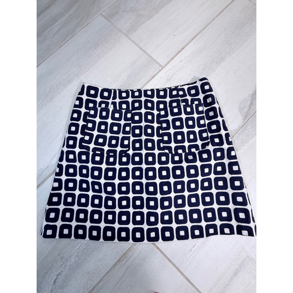 Boden Navy Blue White Geometric Square Print Mini Skirt Size US 8 R0337